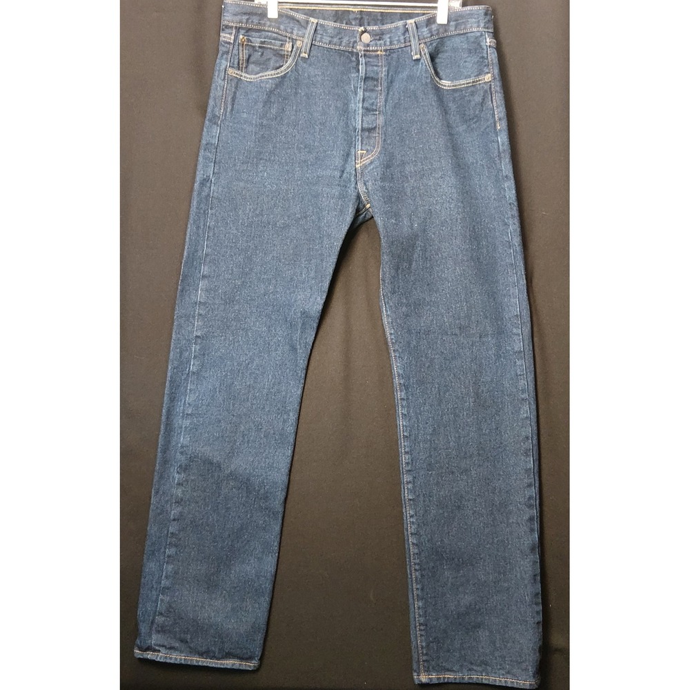 Levis 501 Original Fit Jeans Mens 36x34 Dark Wash Indigo Straight Leg Button Fly